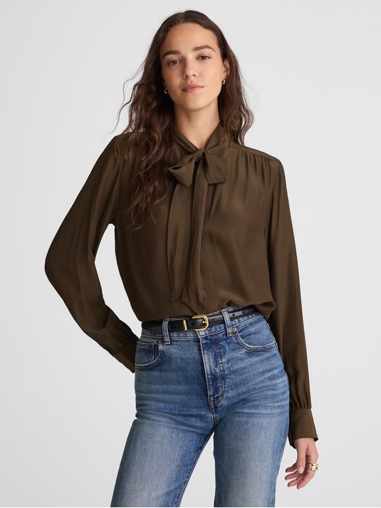 Madewell Tie-Neck Long-Sleeve Top